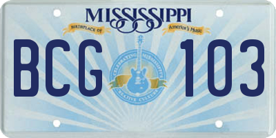 MS license plate BCG103
