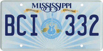 MS license plate BCI332