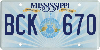 MS license plate BCK670