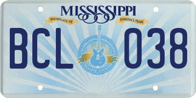 MS license plate BCL038