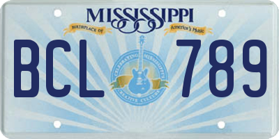 MS license plate BCL789