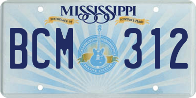 MS license plate BCM312