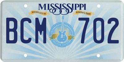 MS license plate BCM702