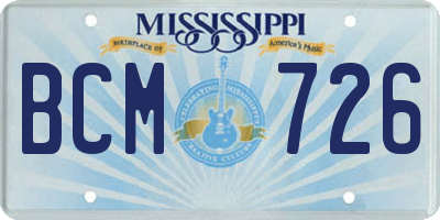 MS license plate BCM726