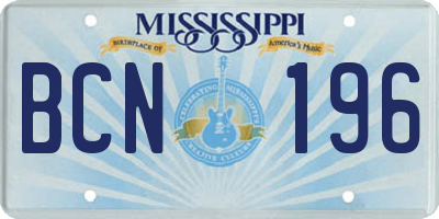 MS license plate BCN196