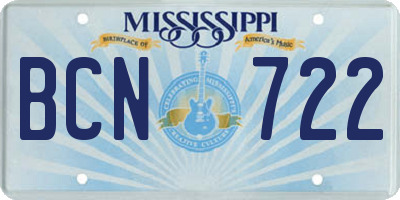 MS license plate BCN722