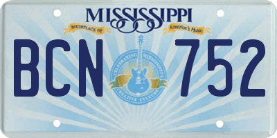 MS license plate BCN752