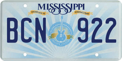 MS license plate BCN922