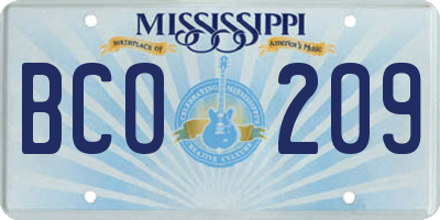 MS license plate BCO209