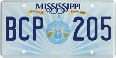MS license plate BCP205