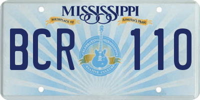 MS license plate BCR110