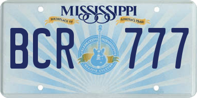 MS license plate BCR777
