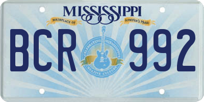MS license plate BCR992