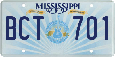 MS license plate BCT701