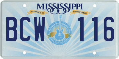 MS license plate BCW116