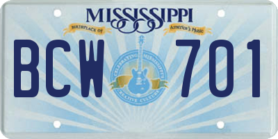 MS license plate BCW701