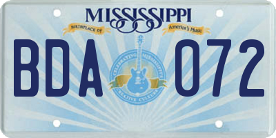 MS license plate BDA072