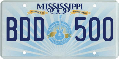 MS license plate BDD500