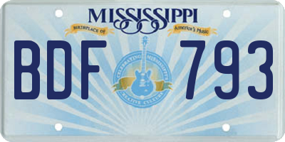 MS license plate BDF793