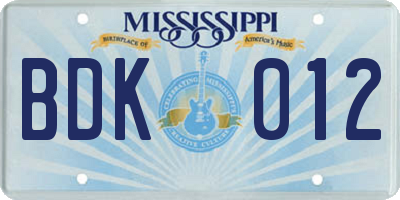MS license plate BDK012