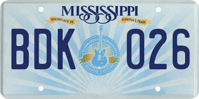 MS license plate BDK026