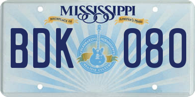 MS license plate BDK080