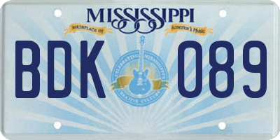 MS license plate BDK089