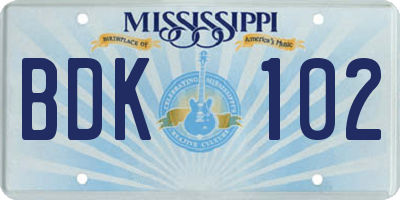 MS license plate BDK102