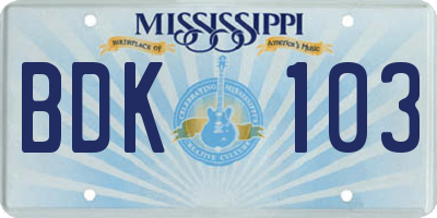 MS license plate BDK103
