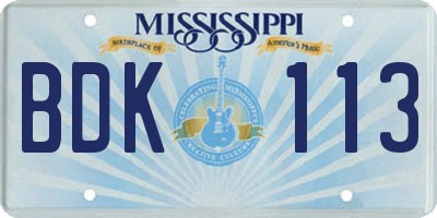 MS license plate BDK113