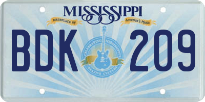 MS license plate BDK209