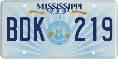 MS license plate BDK219
