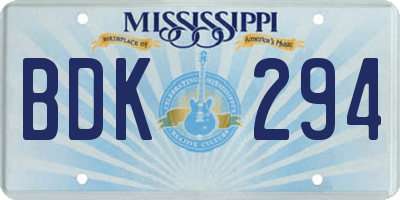 MS license plate BDK294