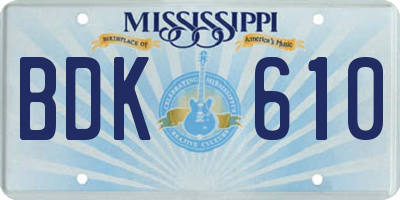 MS license plate BDK610