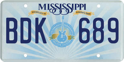 MS license plate BDK689