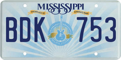 MS license plate BDK753