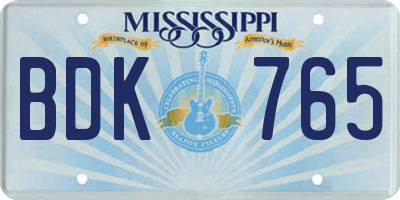 MS license plate BDK765