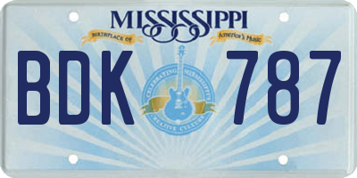 MS license plate BDK787