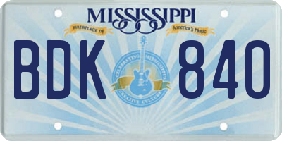 MS license plate BDK840
