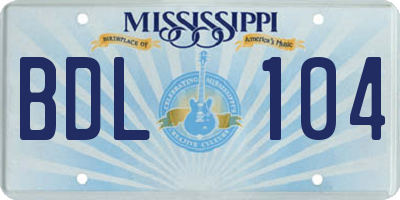 MS license plate BDL104