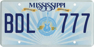 MS license plate BDL777