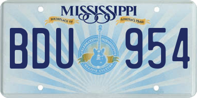 MS license plate BDU954