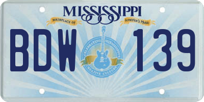 MS license plate BDW139