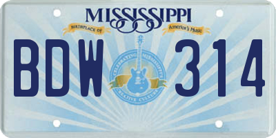 MS license plate BDW314