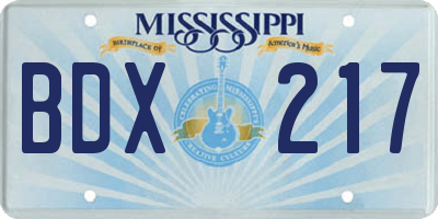 MS license plate BDX217