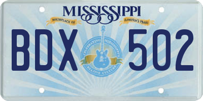MS license plate BDX502