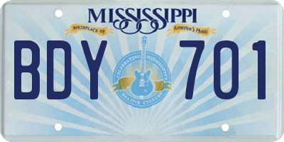 MS license plate BDY701