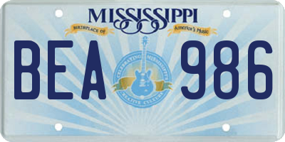 MS license plate BEA986
