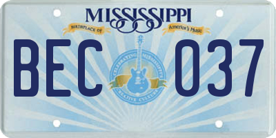 MS license plate BEC037