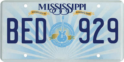 MS license plate BED929